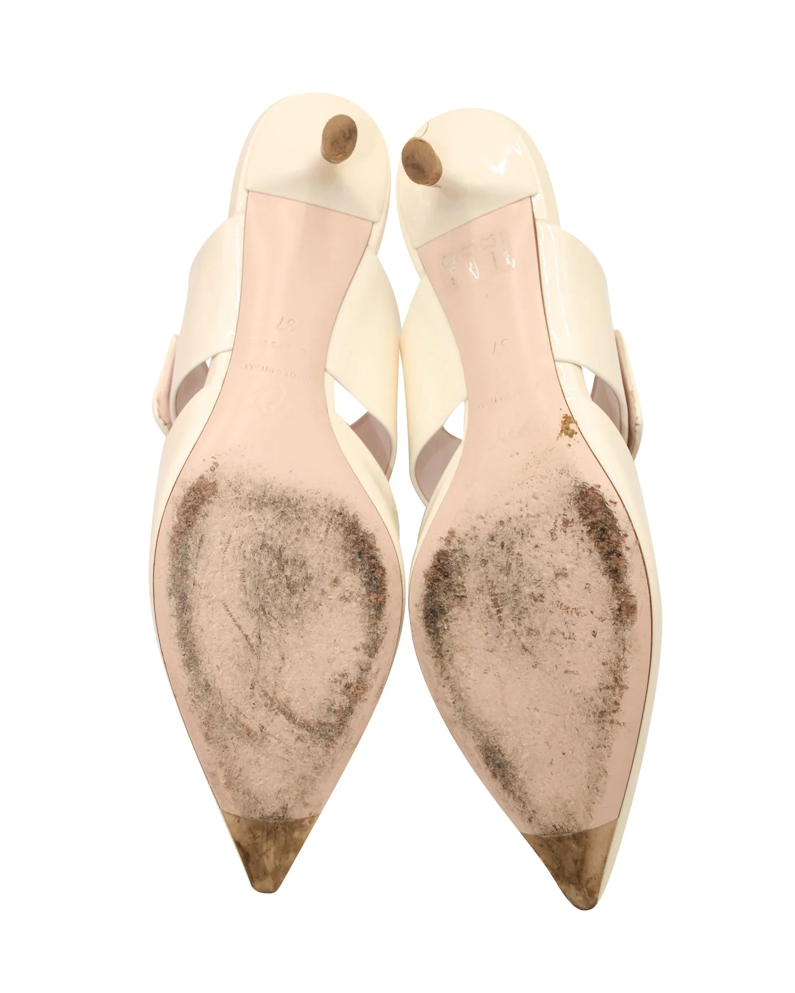 Roger Vivier Viv' In The City Mules in Off-White Patent Leather