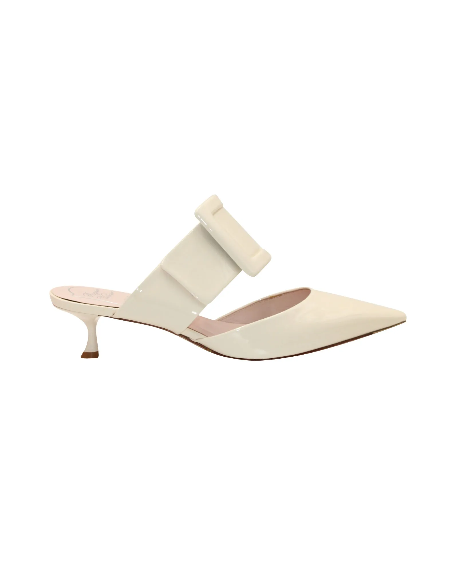 Roger Vivier Viv' In The City Mules in Off-White Patent Leather