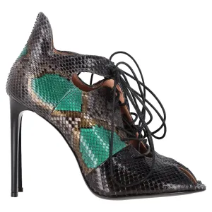 Roland Mouret Snake Print Lace Up Sandals in Green Leather