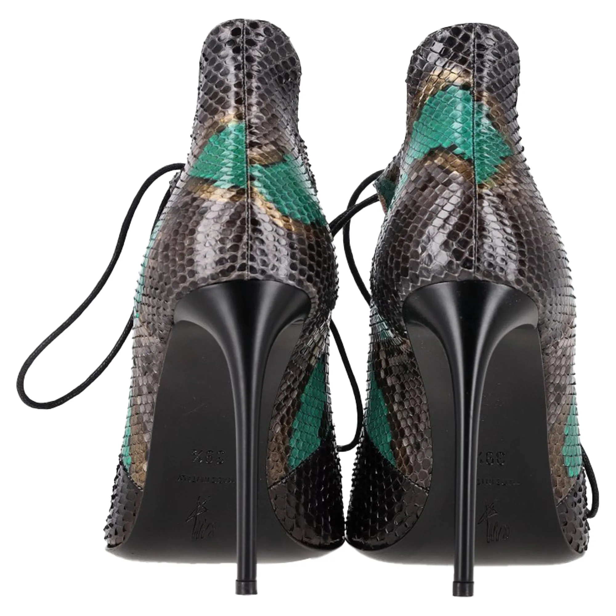 Roland Mouret Snake Print Lace Up Sandals in Green Leather