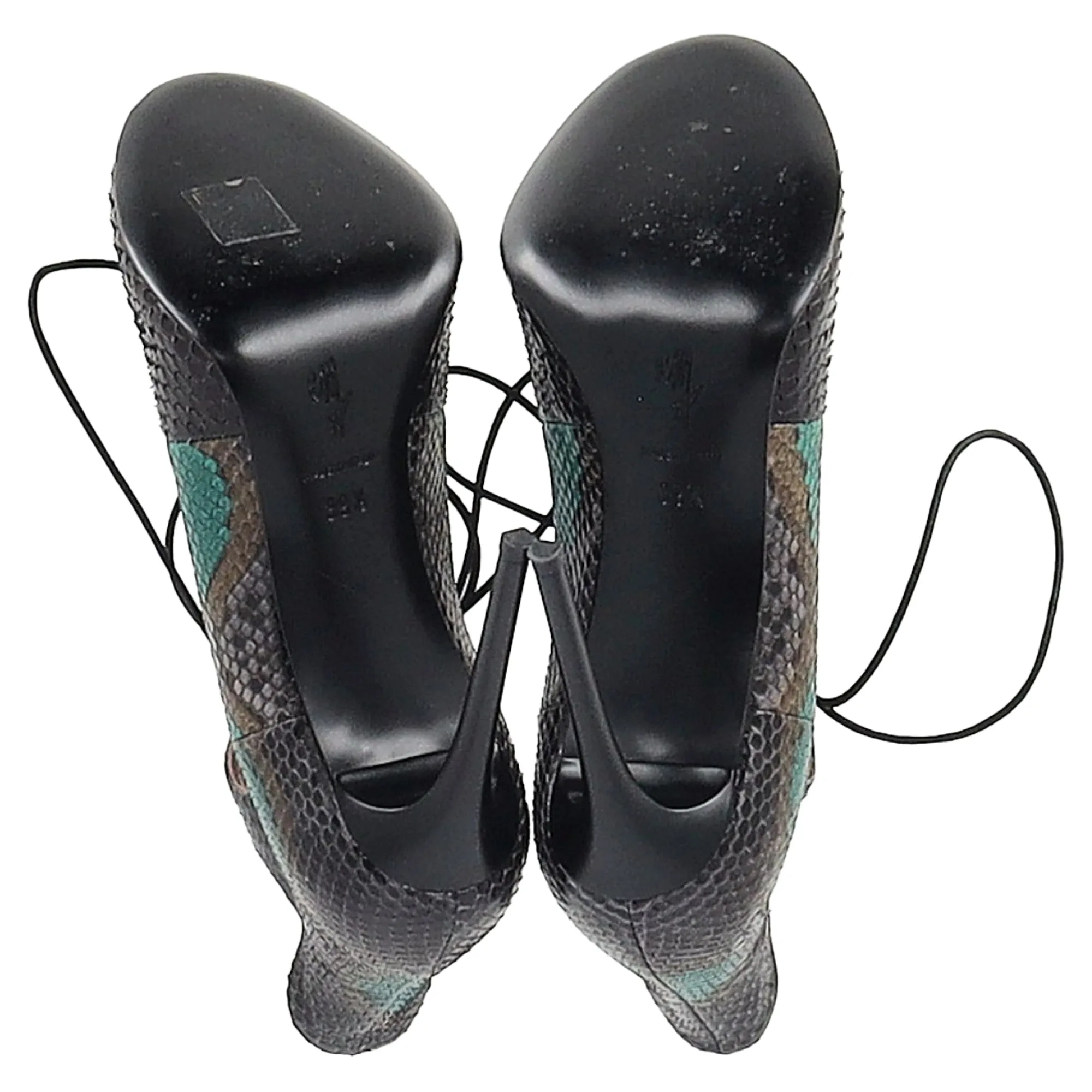 Roland Mouret Snake Print Lace Up Sandals in Green Leather