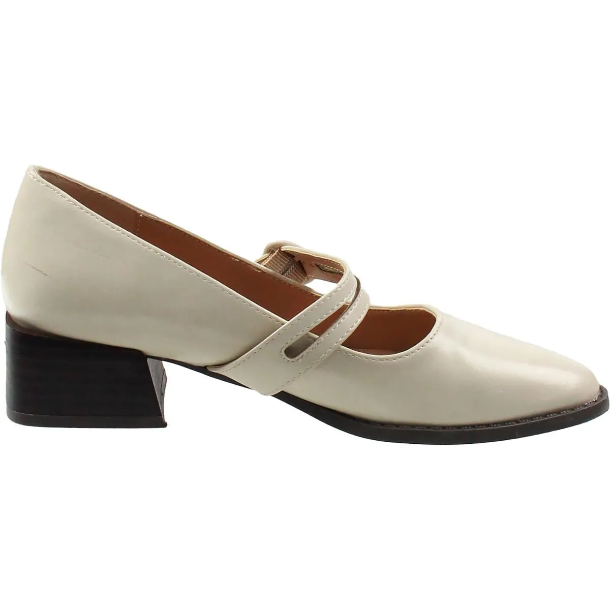 Savvi Womens Buckle Faux Leather Mary Jane Heels