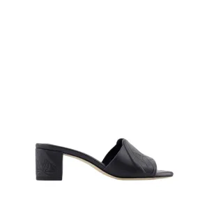 Seal Heeled Sandals - Leather - Black