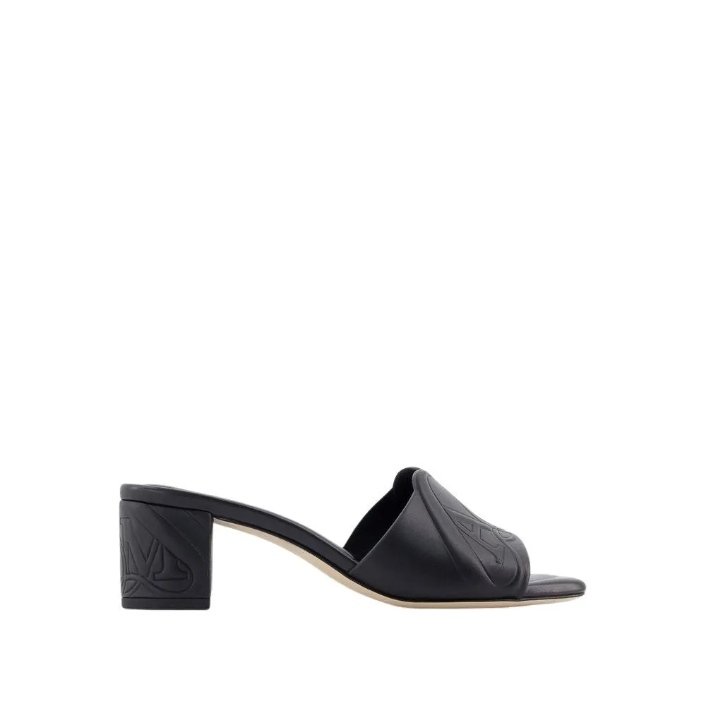 Seal Heeled Sandals - Leather - Black