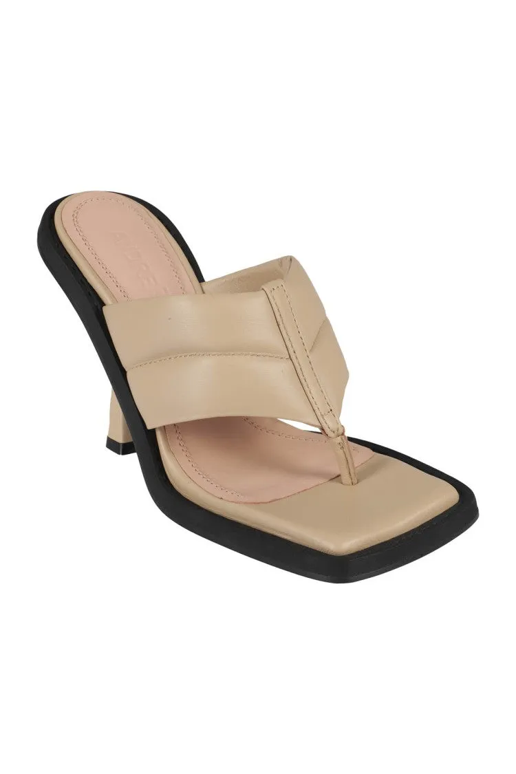 Square Toe Padded Thong Leather Mules