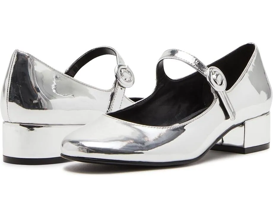 Steve Madden Cyndie Pump Women's 10 Silver Round Toe Slip-On Block Heel KHD132