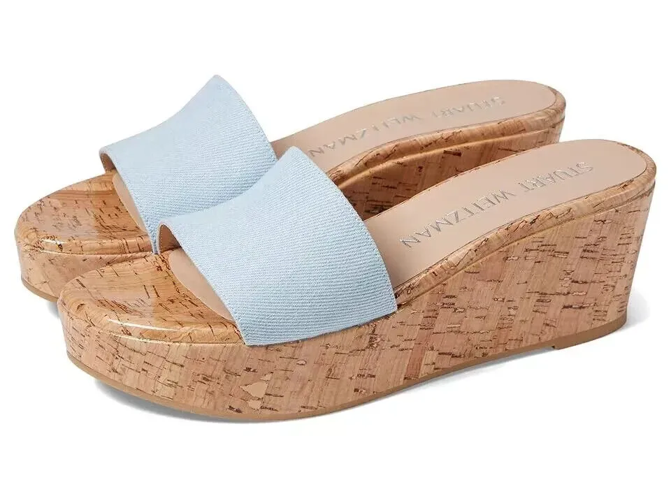 Stuart Weitzman Summer Sandals Women's 10 Blue Degrade Leather Wedge Heel KHD847