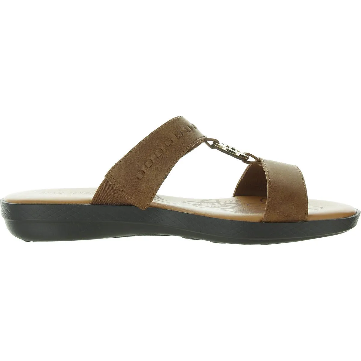 Telia Womens Embellished Faux Leather Slide Sandals