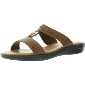 Telia Womens Embellished Faux Leather Slide Sandals