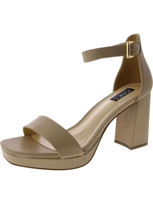 TOREN Womens Faux Leather Open Toe Block Heel