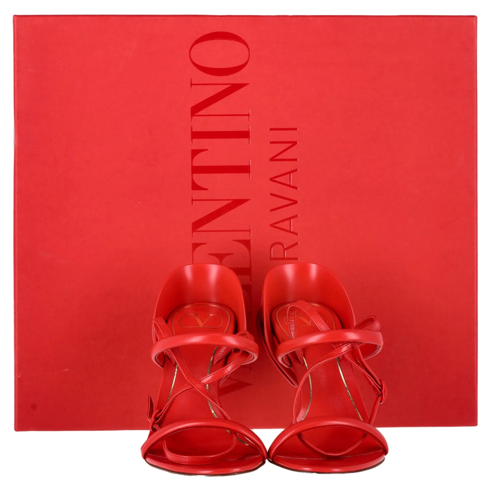 Valentino 100 Rose Embellished Sandals in Red Leather