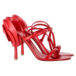 Valentino 100 Rose Embellished Sandals in Red Leather