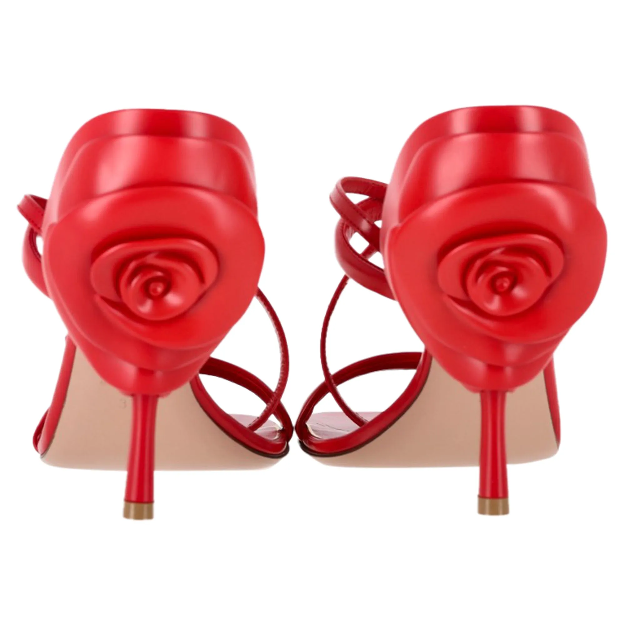 Valentino 100 Rose Embellished Sandals in Red Leather