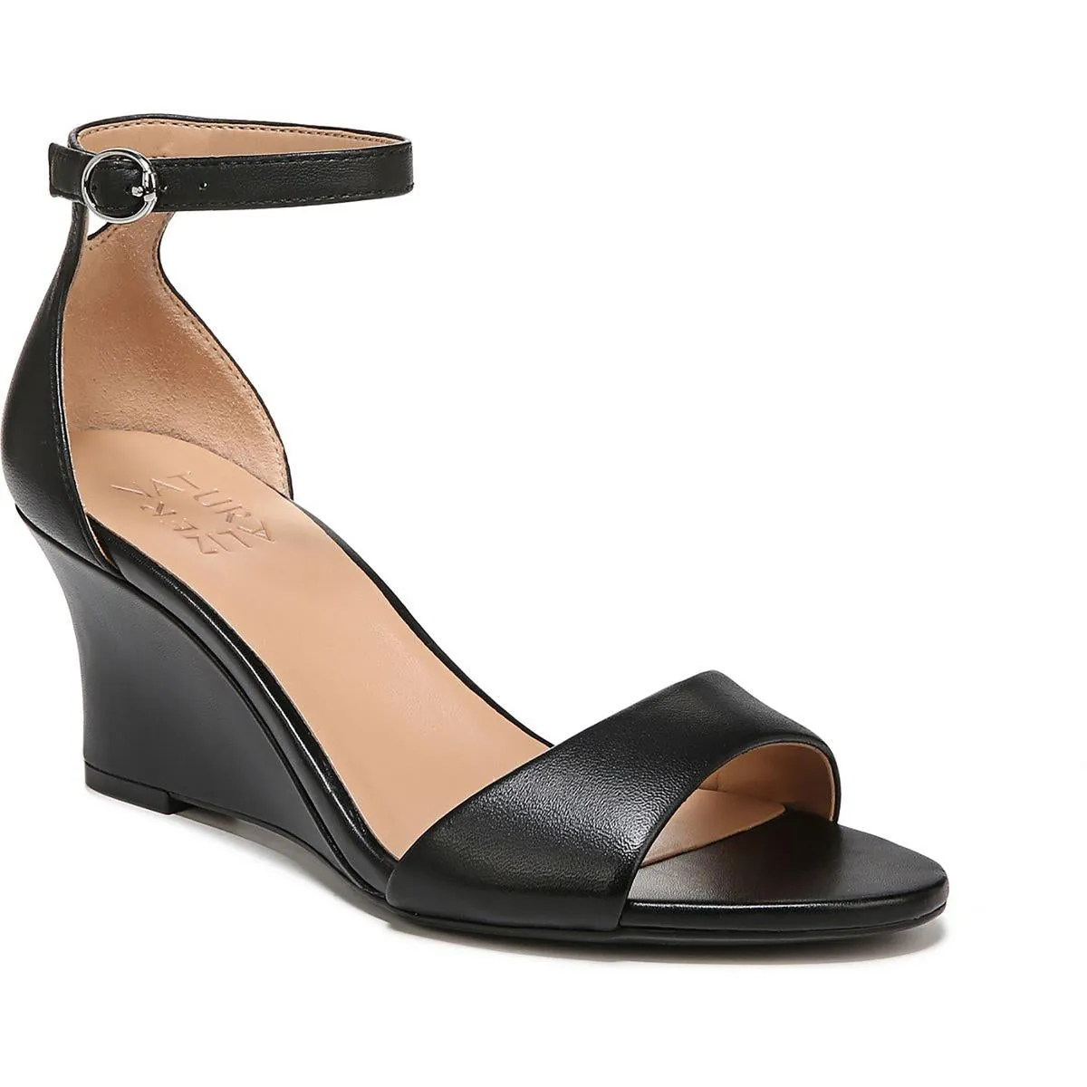 Vera Womens Solid Ankle Strap Wedge Sandals