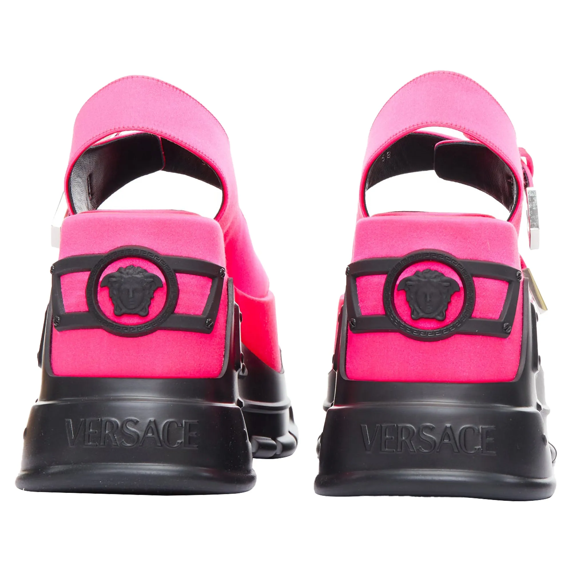 Versace Anthem Tropical Satin Platform Chunky Sandals