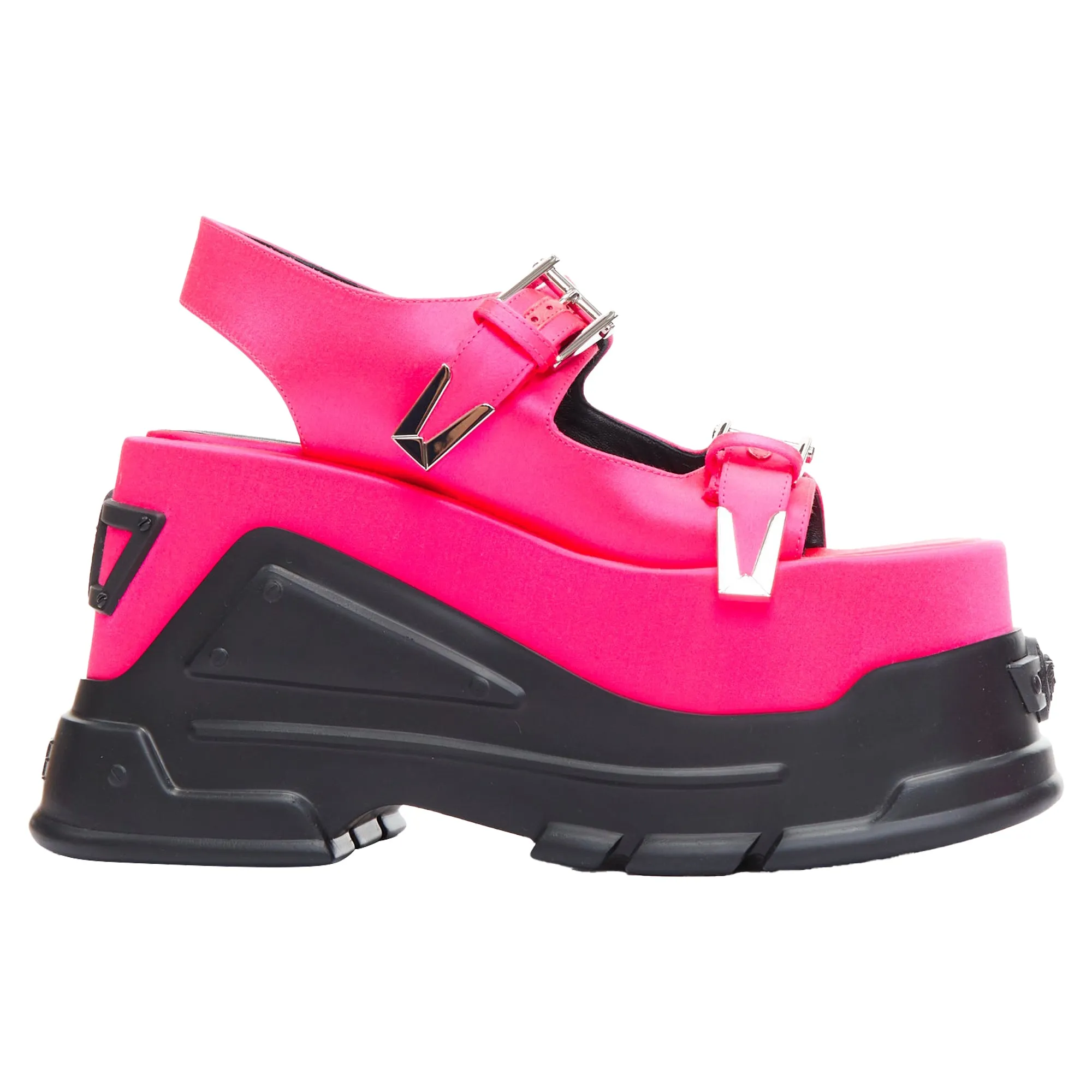Versace Anthem Tropical Satin Platform Chunky Sandals