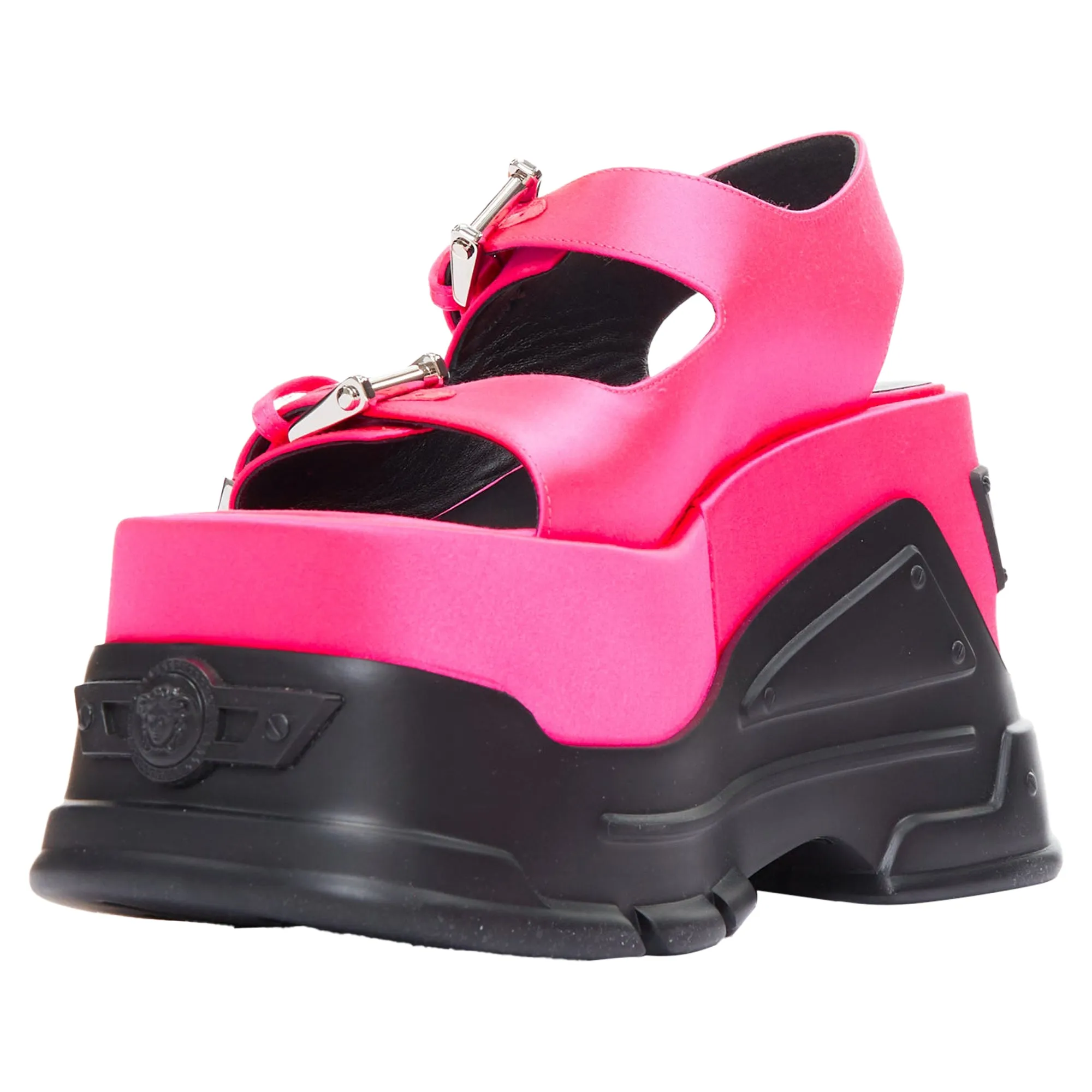 Versace Anthem Tropical Satin Platform Chunky Sandals