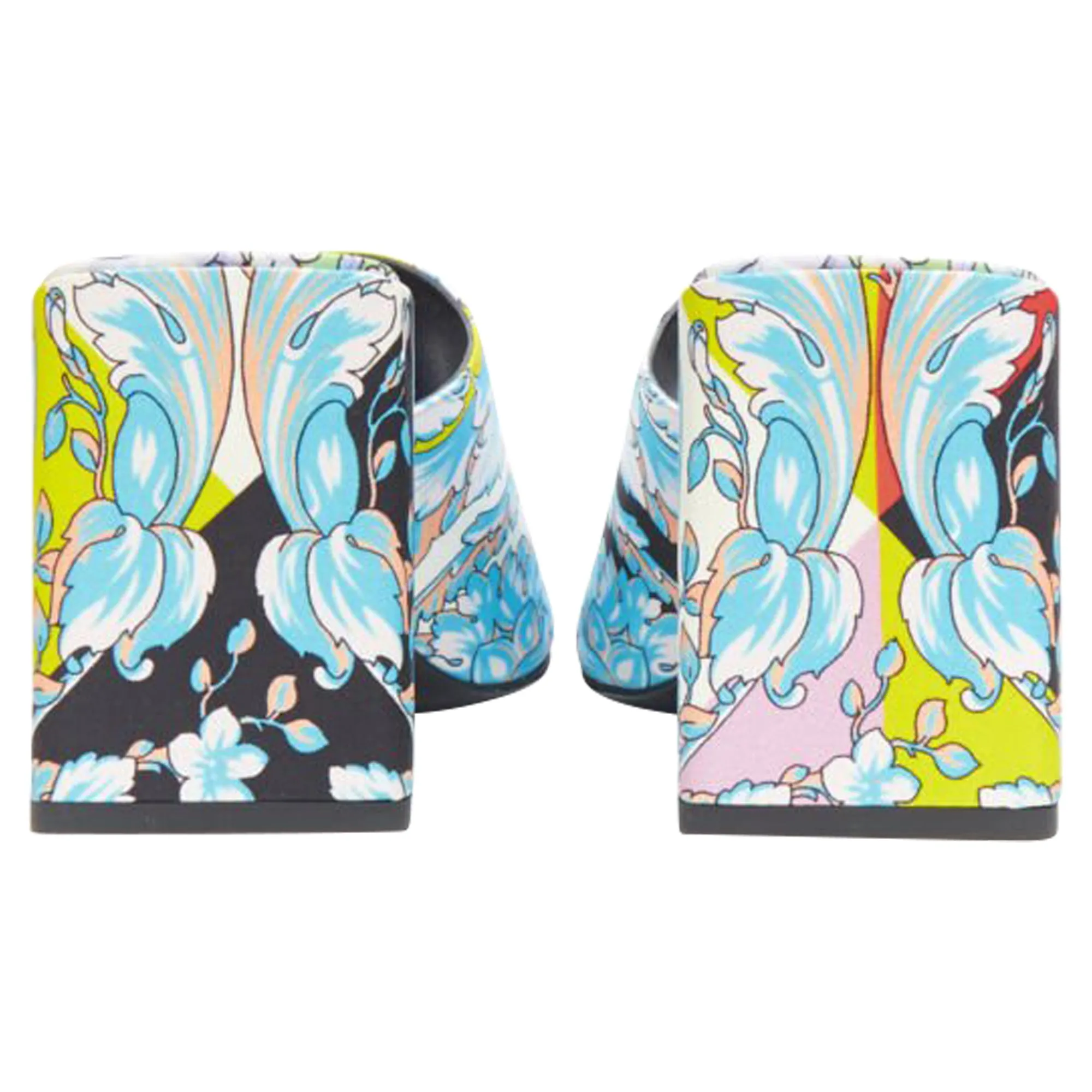 Versace Technicolor Baroque Open Round Toe Block Heel Sandals