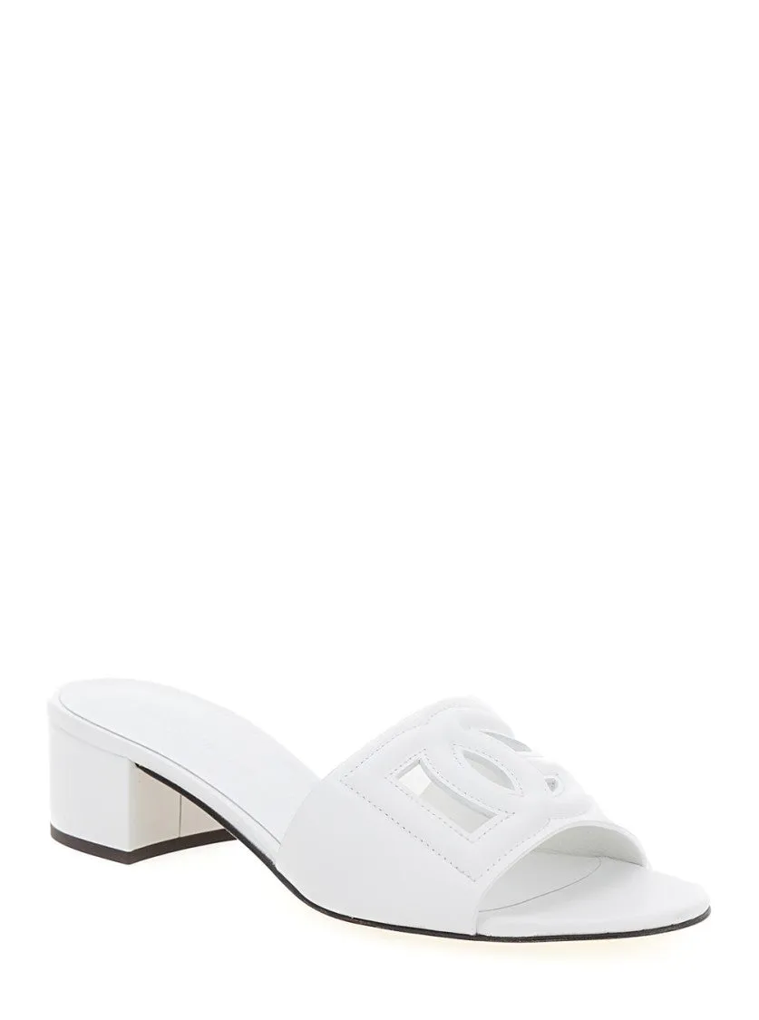 White Mules With Low Block Heel