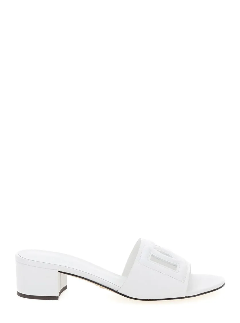 White Mules With Low Block Heel