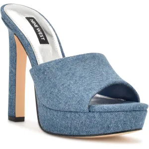 WILIA7 Womens Cushioned Footbed Denim Heels