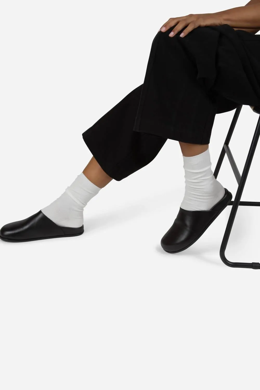 Women Agatha Leather Slip On Mules In Black