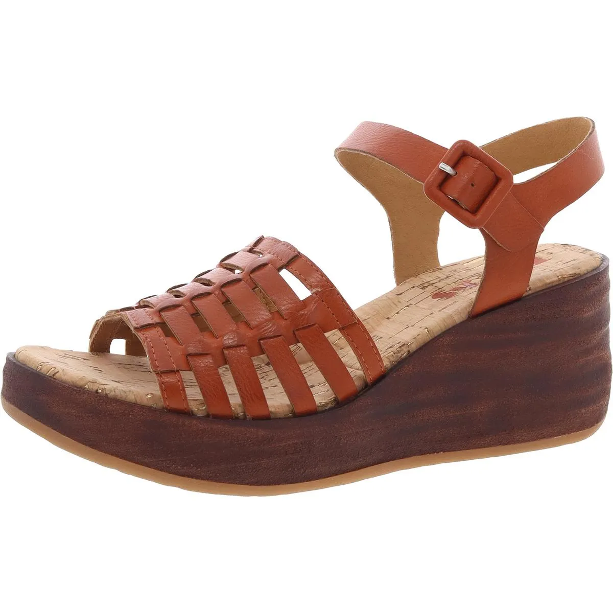 Womens Buckle Faux Leather Wedge Sandals