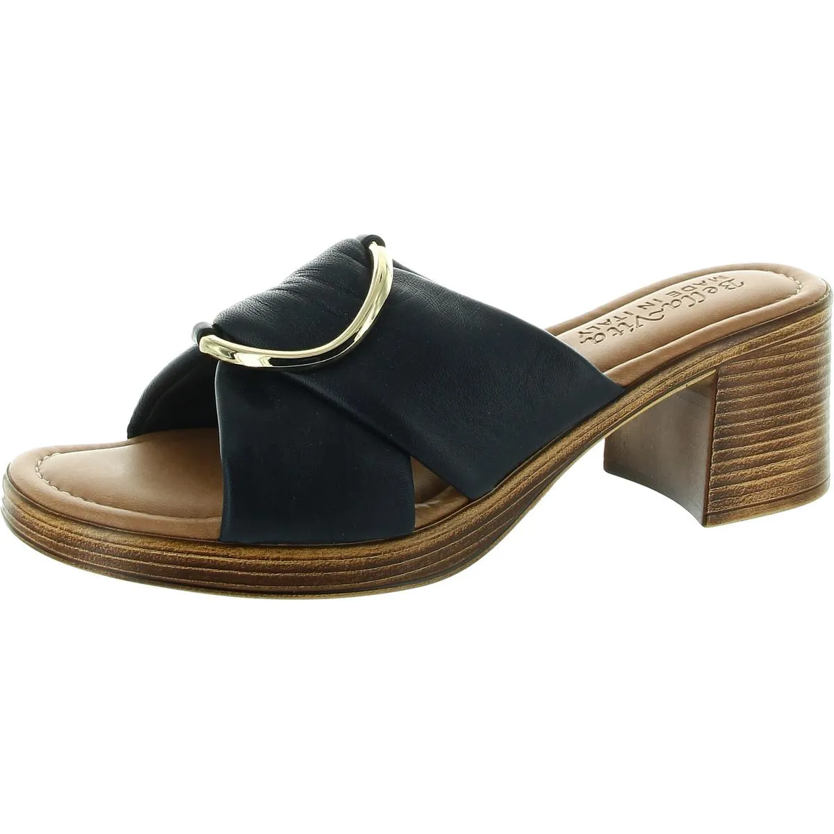 Womens Buckle Leather Block Heel