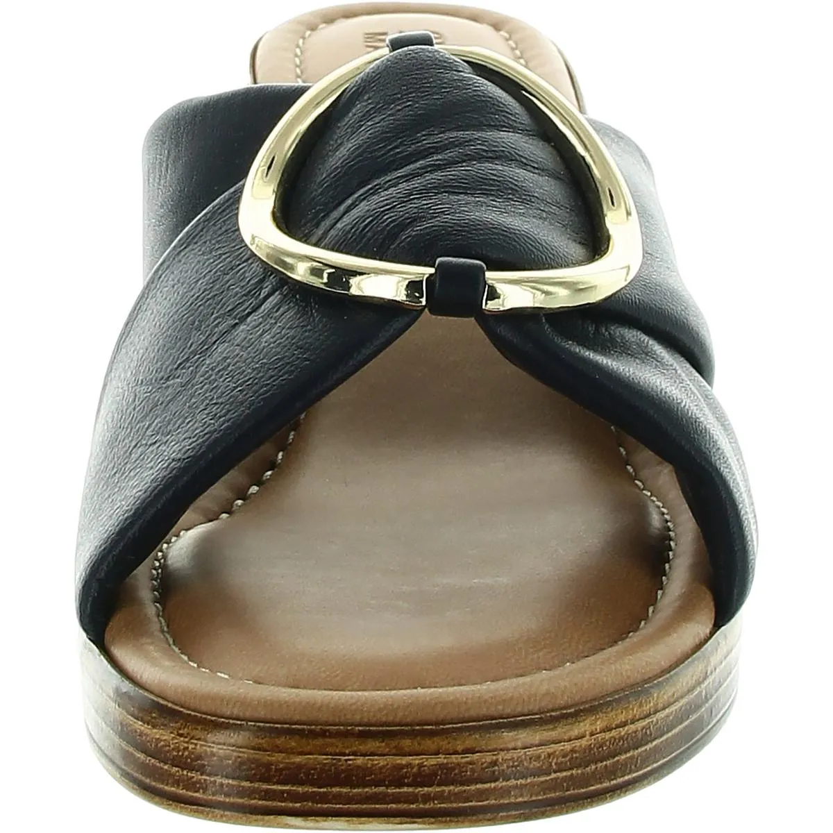 Womens Buckle Leather Block Heel
