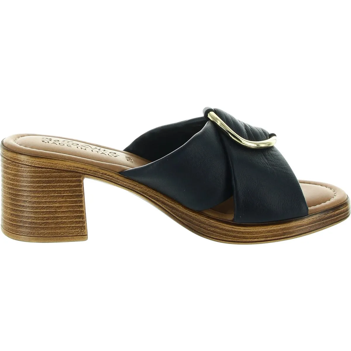 Womens Buckle Leather Block Heel
