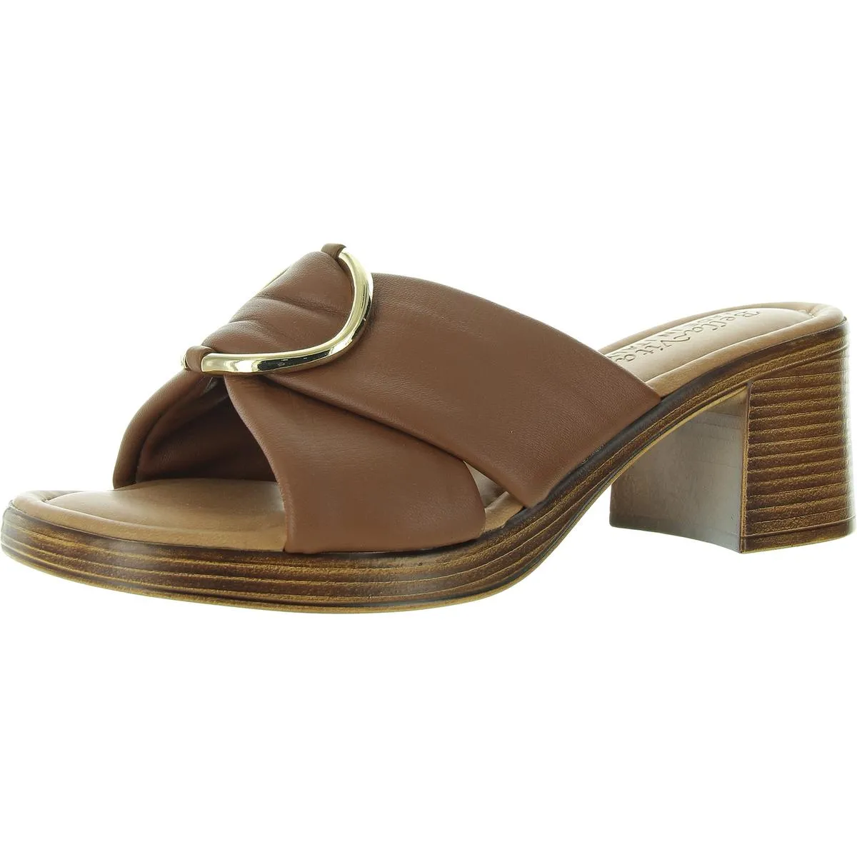 Womens Buckle Leather Block Heel