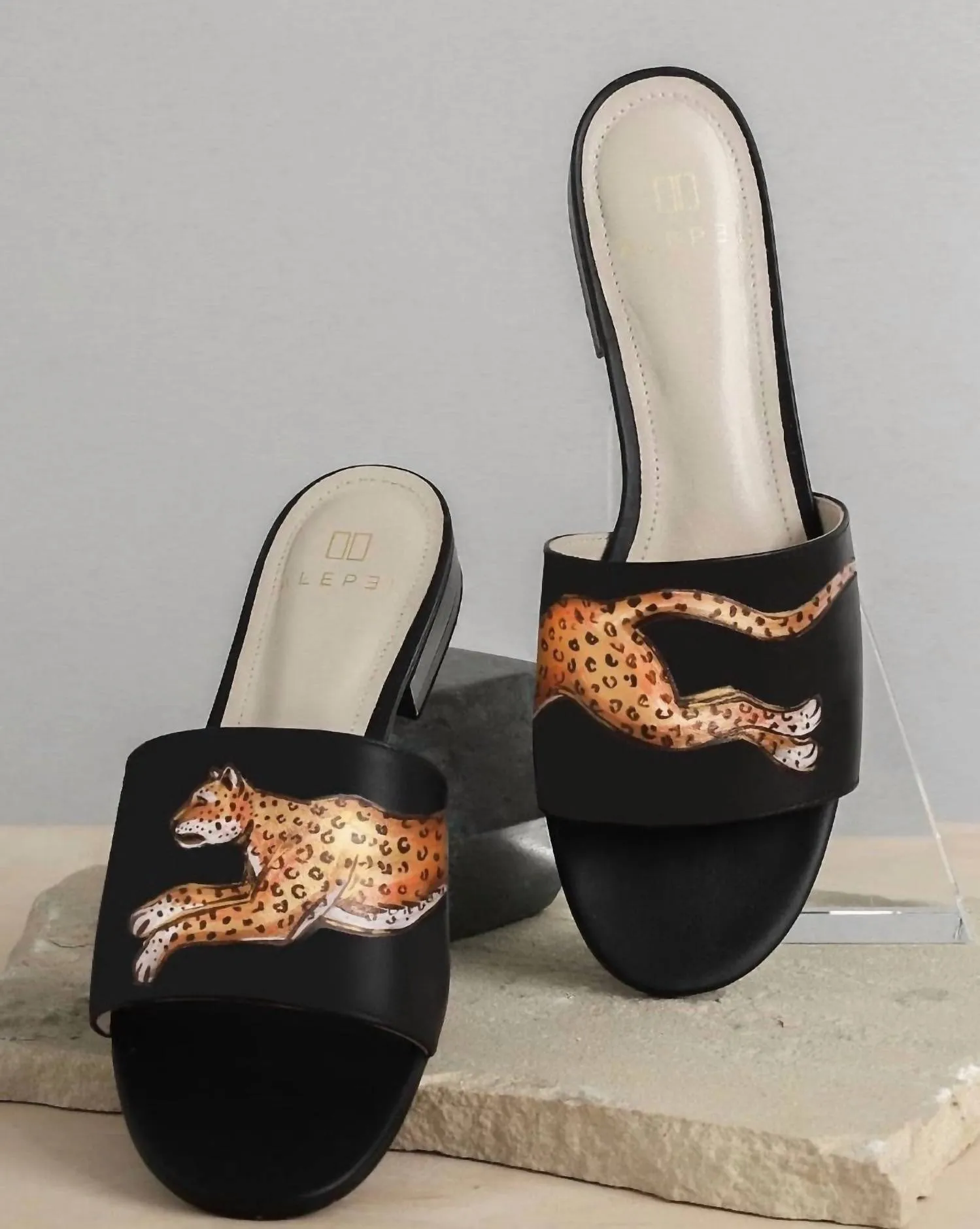 Women's Cheetah Slides In Black