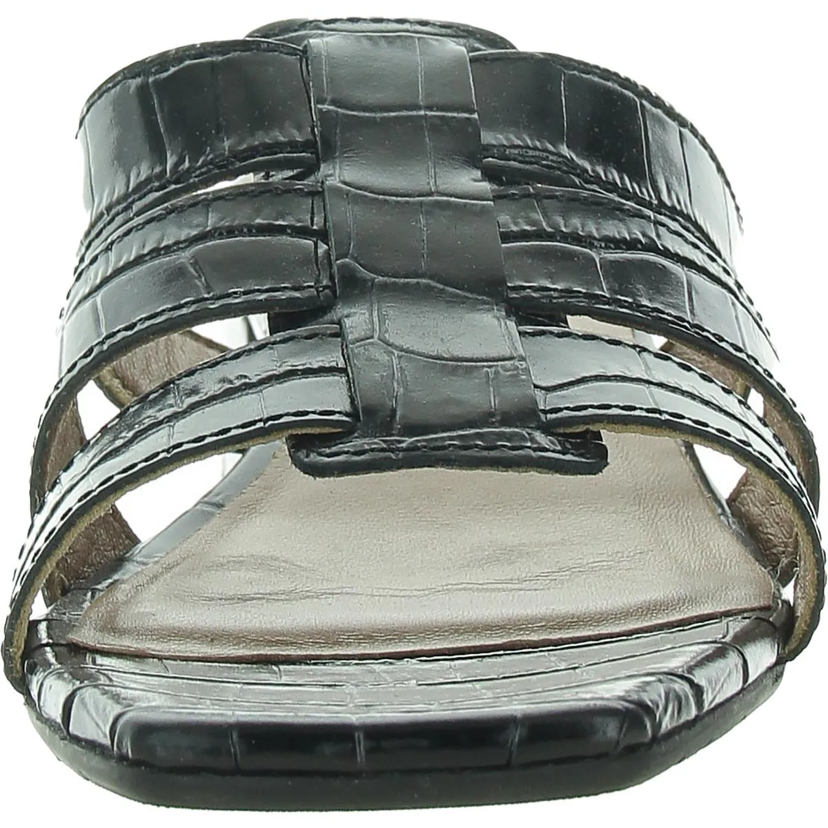 Womens Croc Embossed Caged Mule Sandals