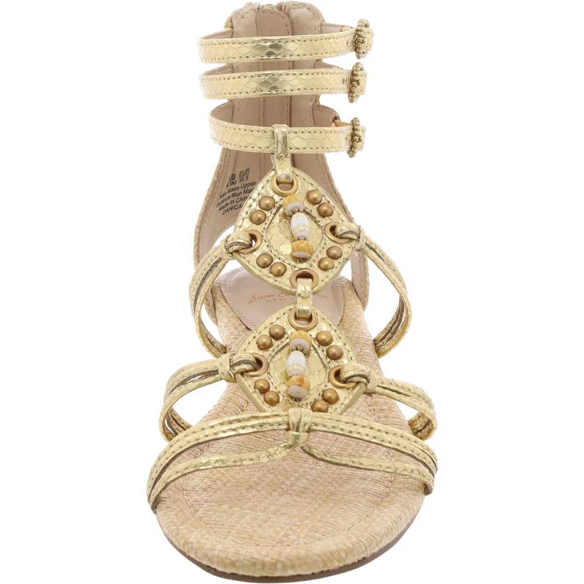 Womens Embellished Faux Leather Gladiator Sandals