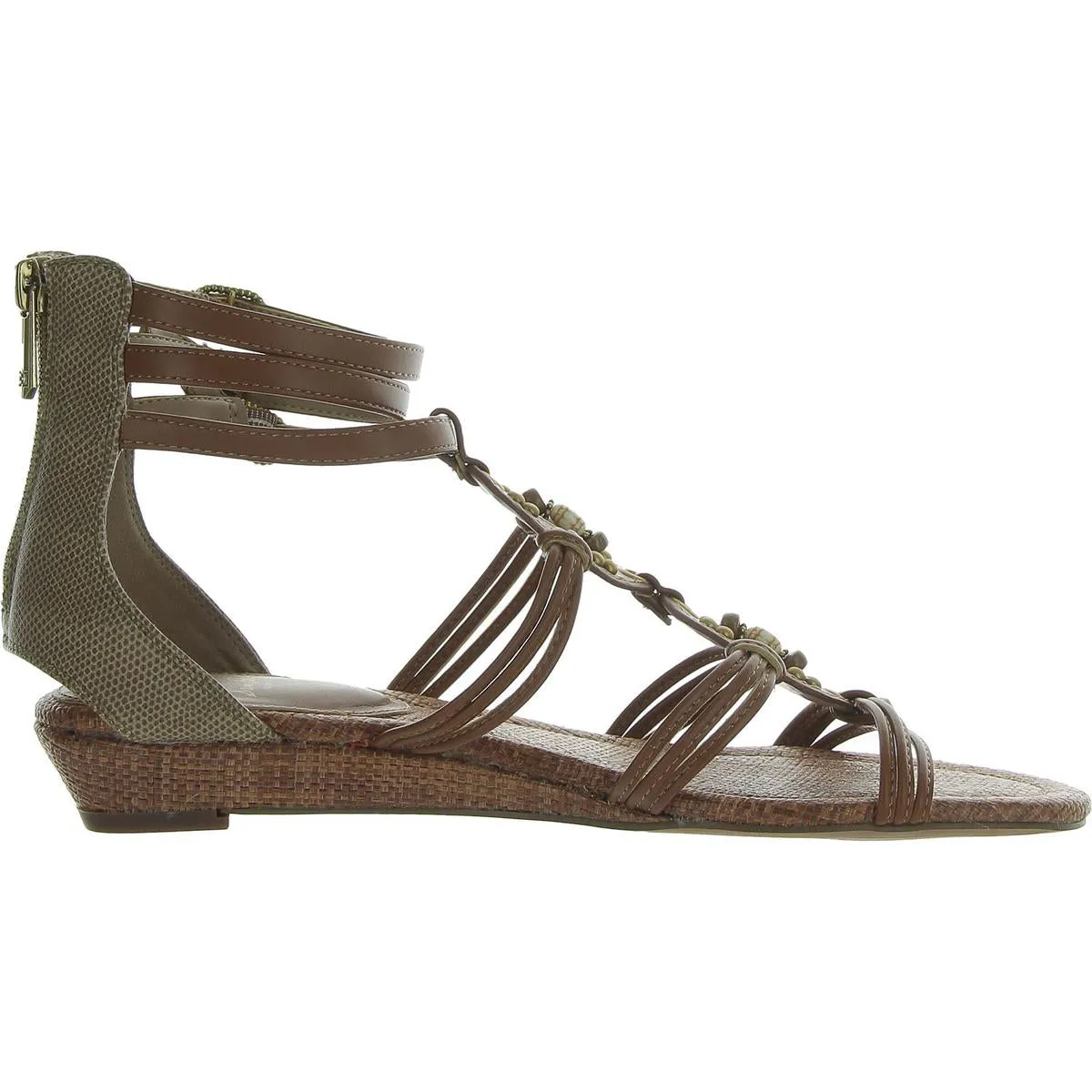 Womens Embellished Faux Leather Gladiator Sandals