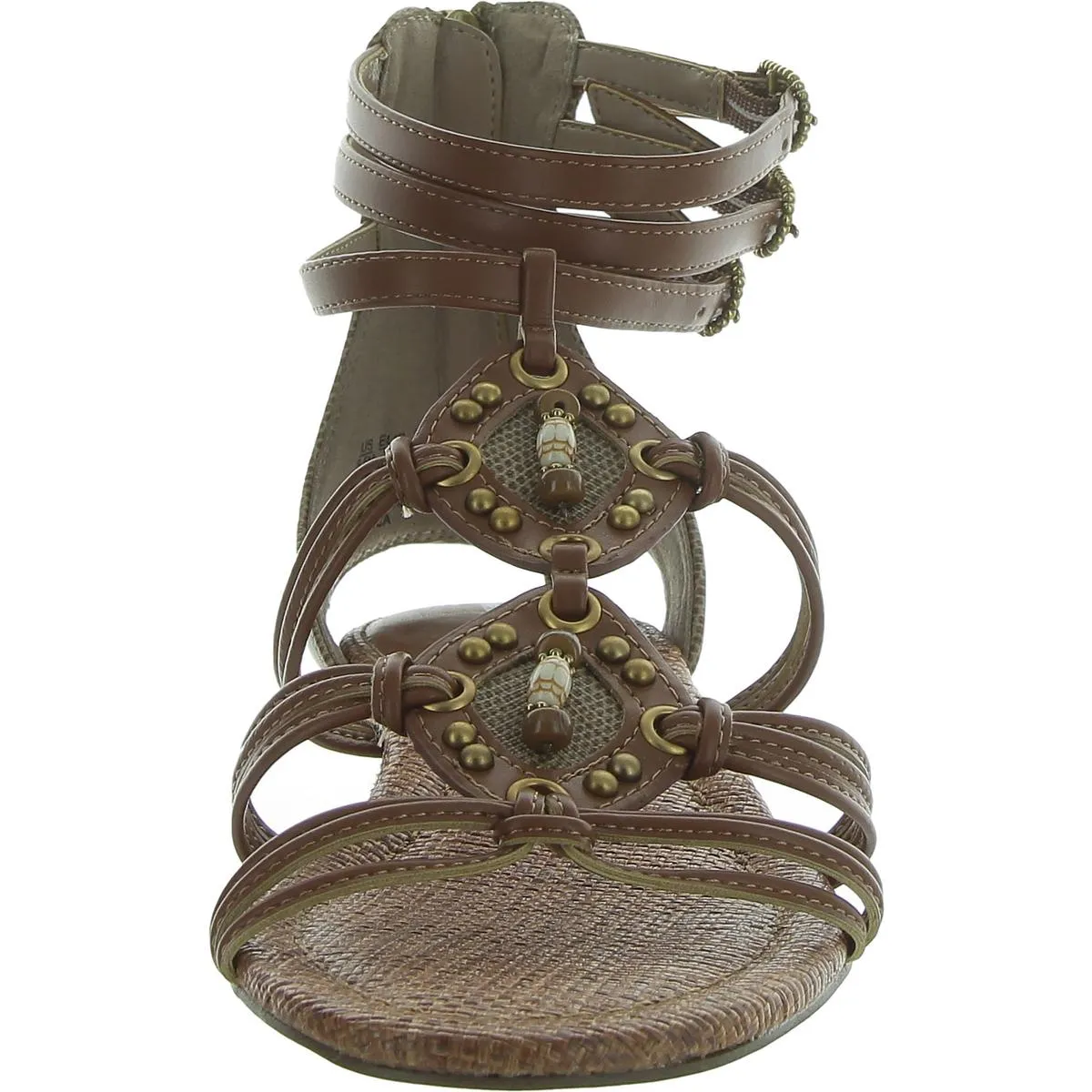 Womens Embellished Faux Leather Gladiator Sandals