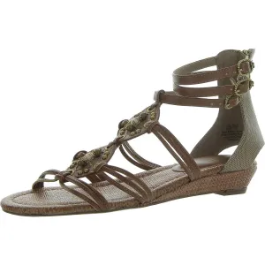 Womens Embellished Faux Leather Gladiator Sandals