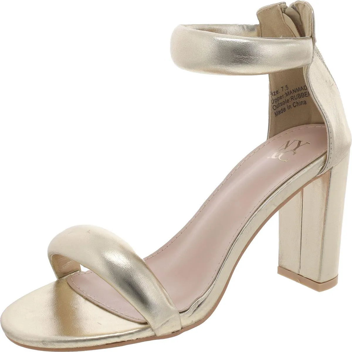 Womens Faux Leather Ankle Strap Block Heel