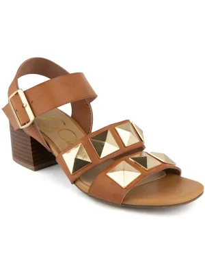 Womens Faux Leather Open Toe Block Heel