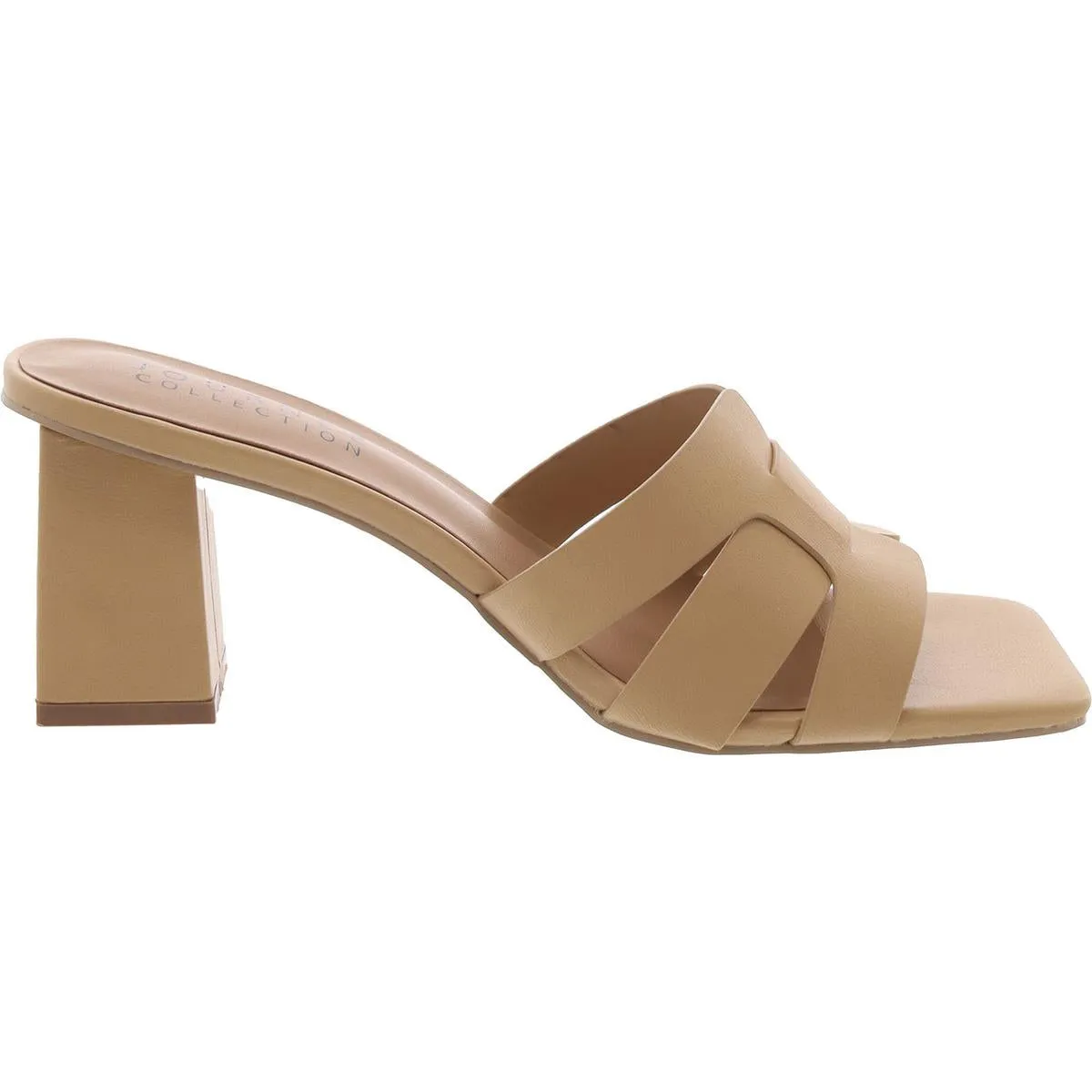 Womens Faux Leather Open Toe Mule Sandals