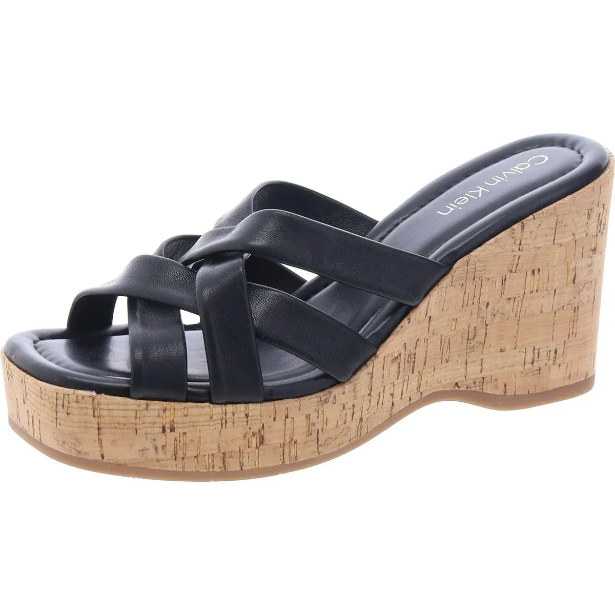 Womens Faux Leather Strappy Slide Sandals