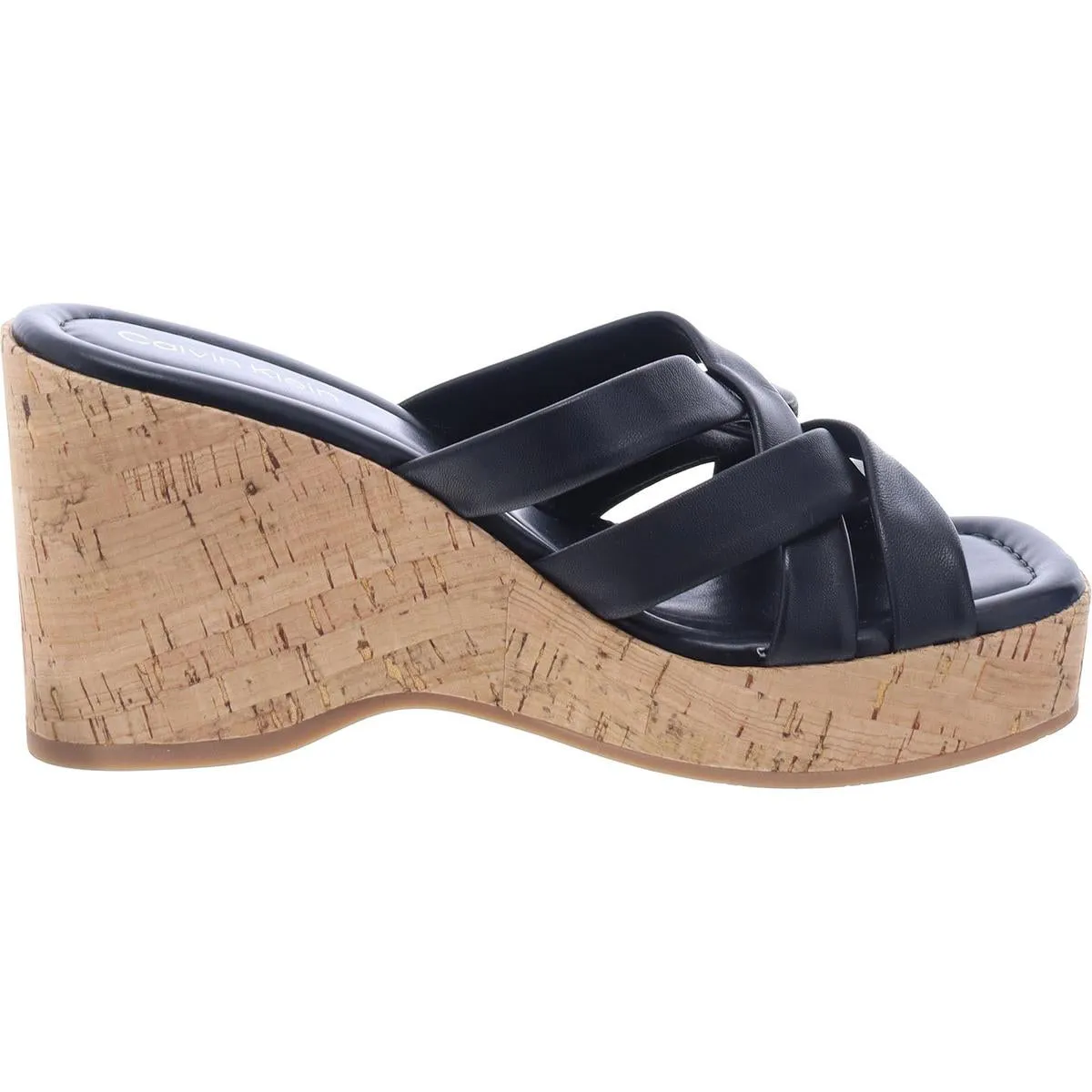 Womens Faux Leather Strappy Slide Sandals
