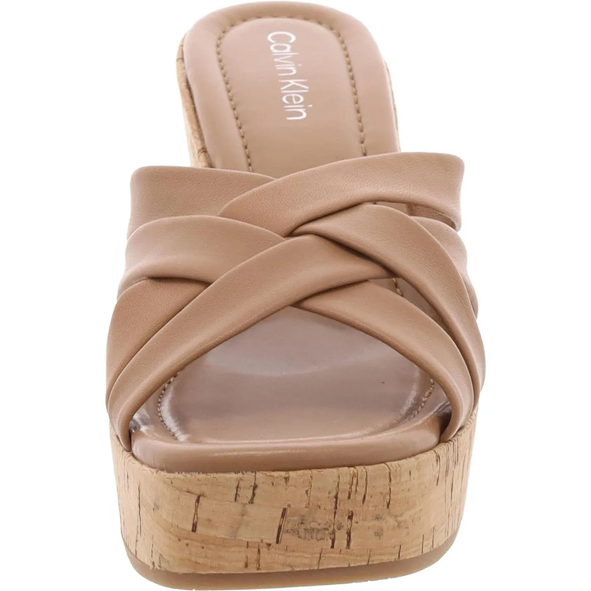 Womens Faux Leather Strappy Slide Sandals
