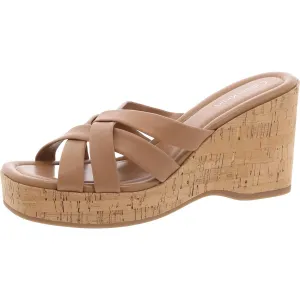 Womens Faux Leather Strappy Slide Sandals