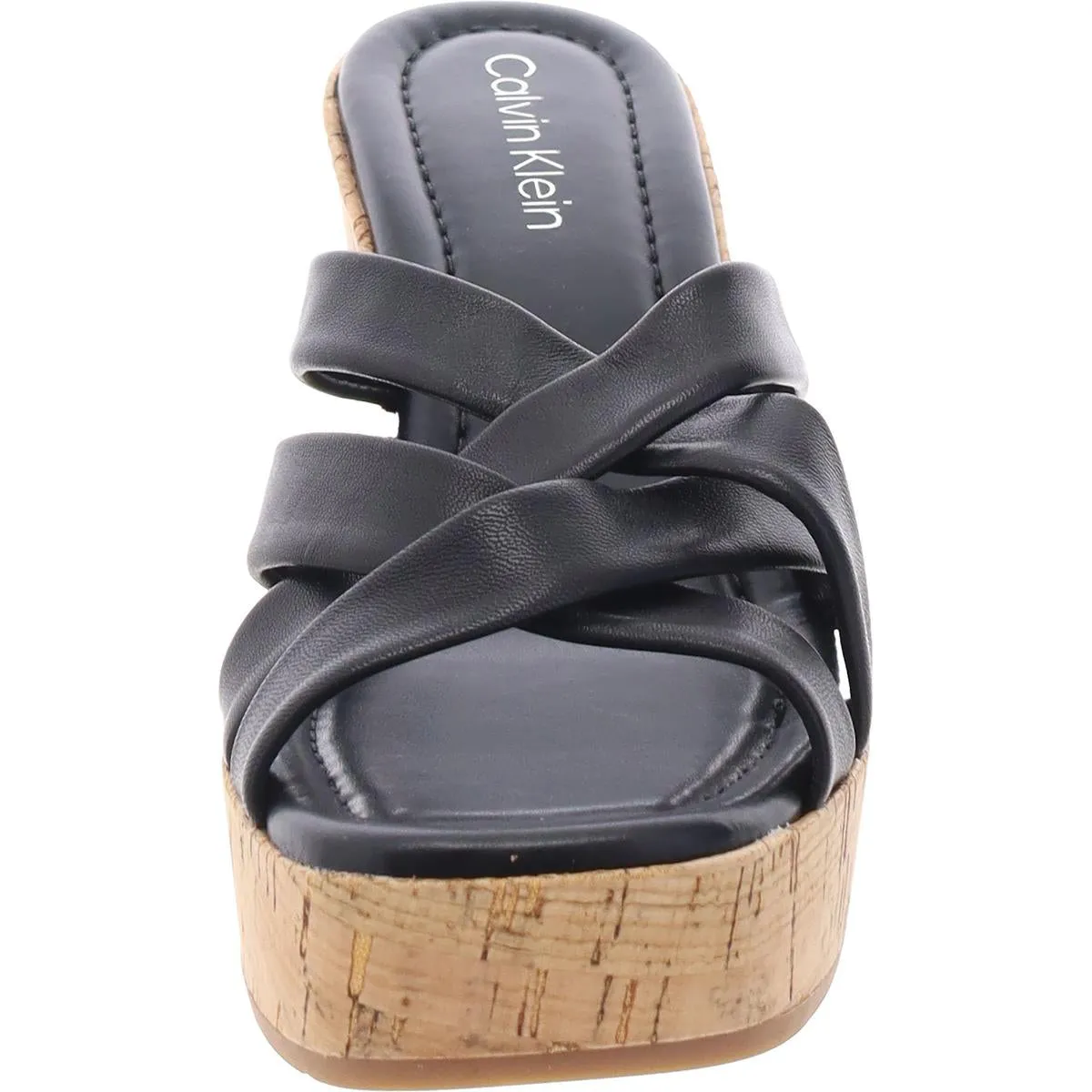 Womens Faux Leather Strappy Slide Sandals