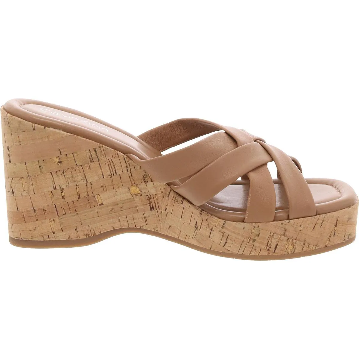 Womens Faux Leather Strappy Slide Sandals