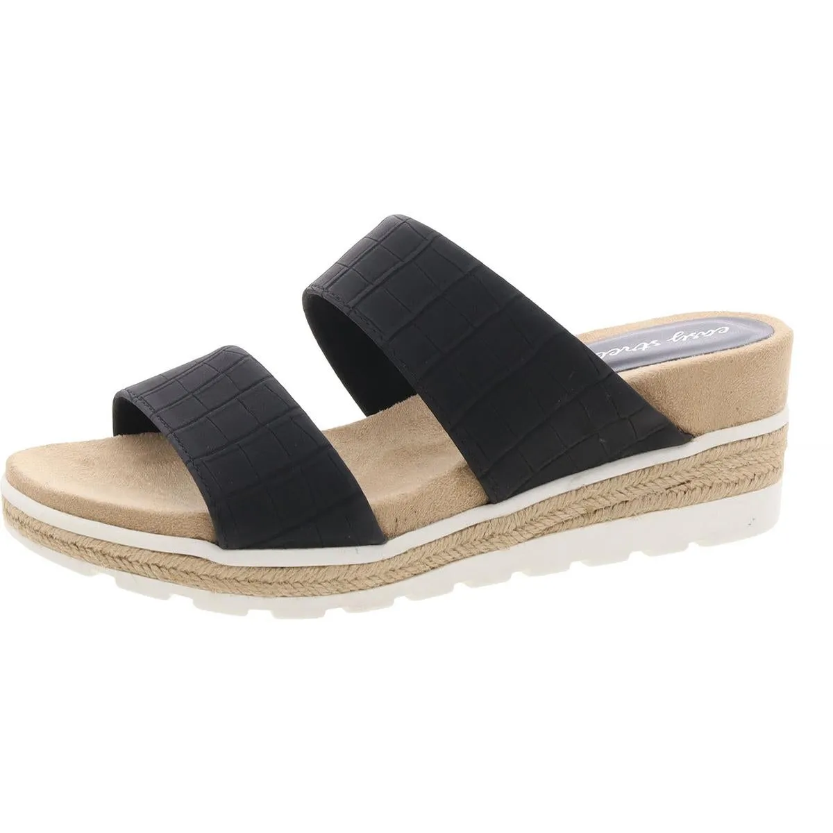 Womens Faux Leather Stretch Espadrilles