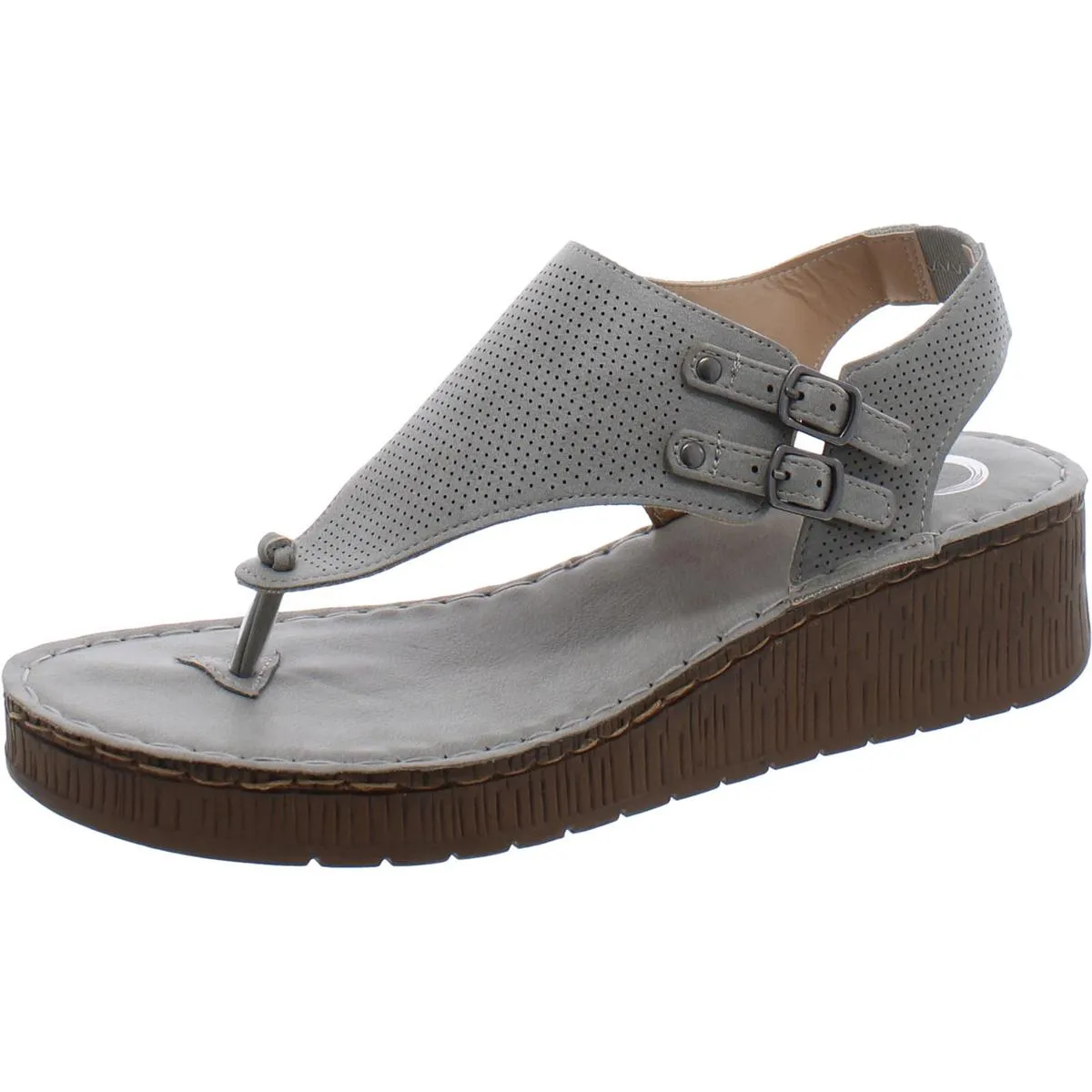 Womens Faux Leather Thong Wedge Sandals