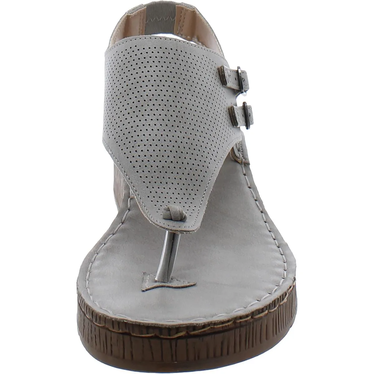 Womens Faux Leather Thong Wedge Sandals