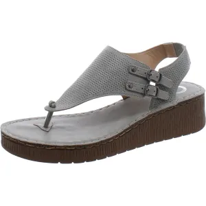 Womens Faux Leather Thong Wedge Sandals